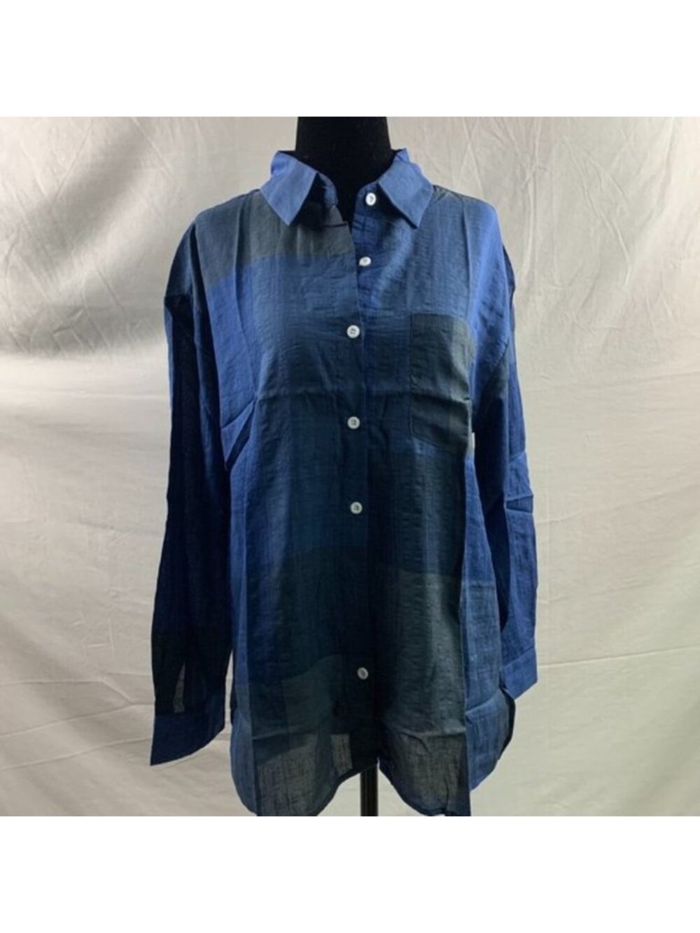 Blue Color Block  Button Down Shirt - Picture 7 of 7